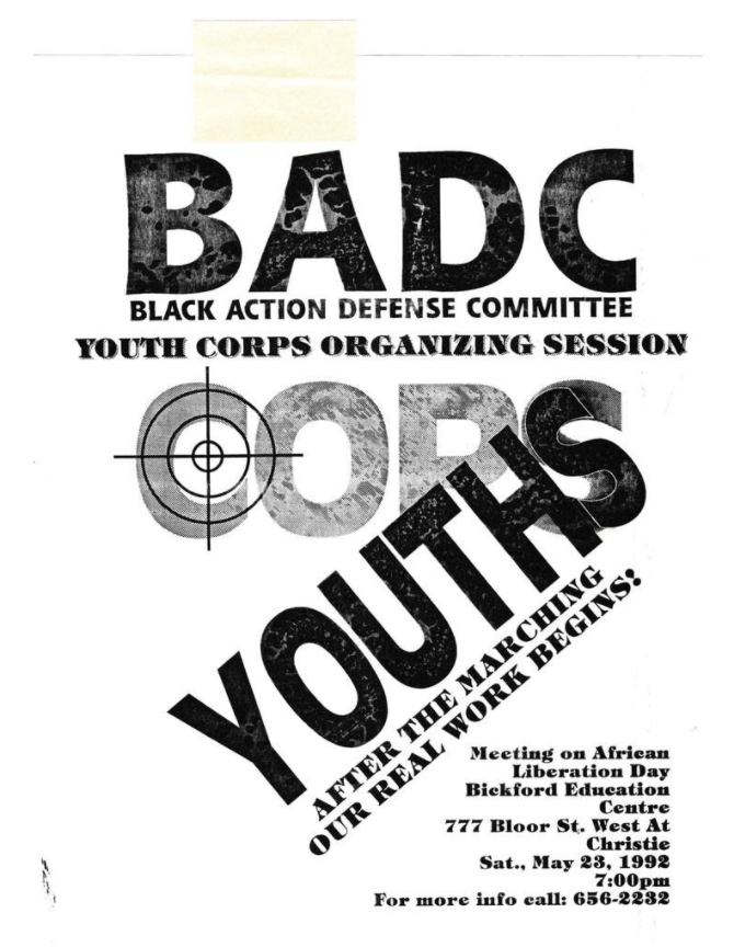 Black Action Defense Committee flyer from 1992.