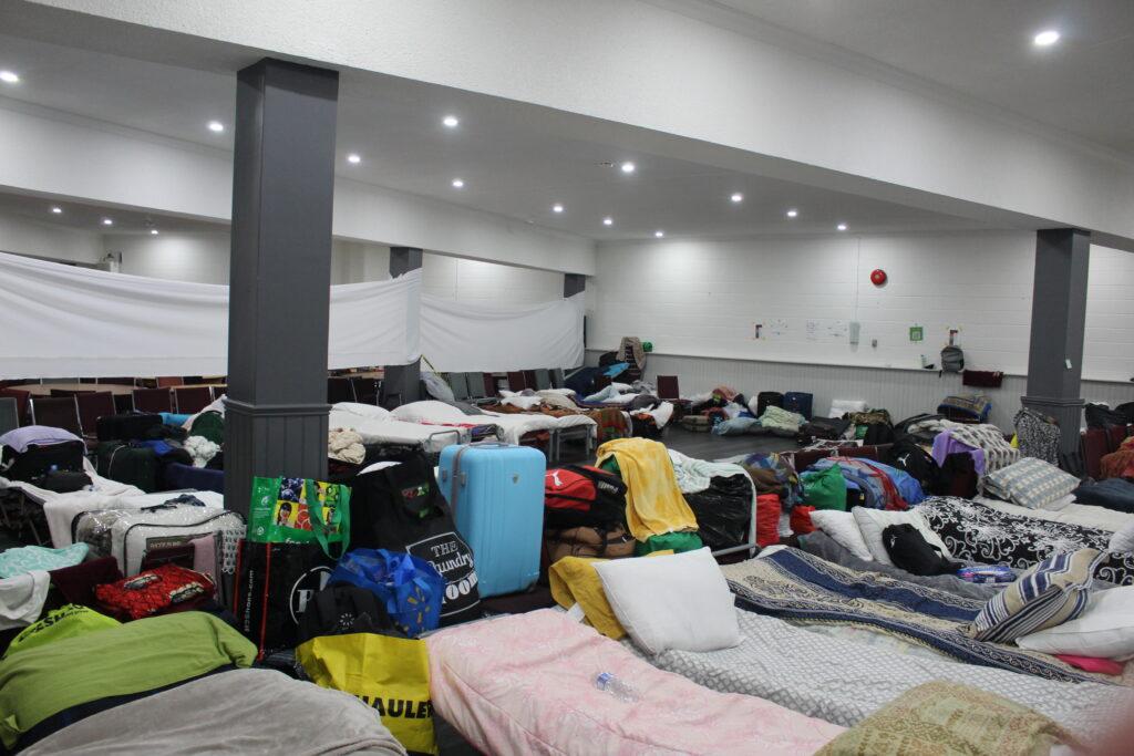 Bedding and personal effects of the refugees staying at the Revivaltimes Tabernacle Church